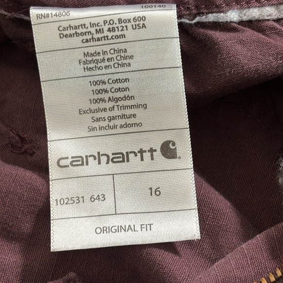 Carhartt El Paso Shorts Women’s Cotton Relaxed Fit Roll Tab Burgundy Size 16 - Picture 13 of 14